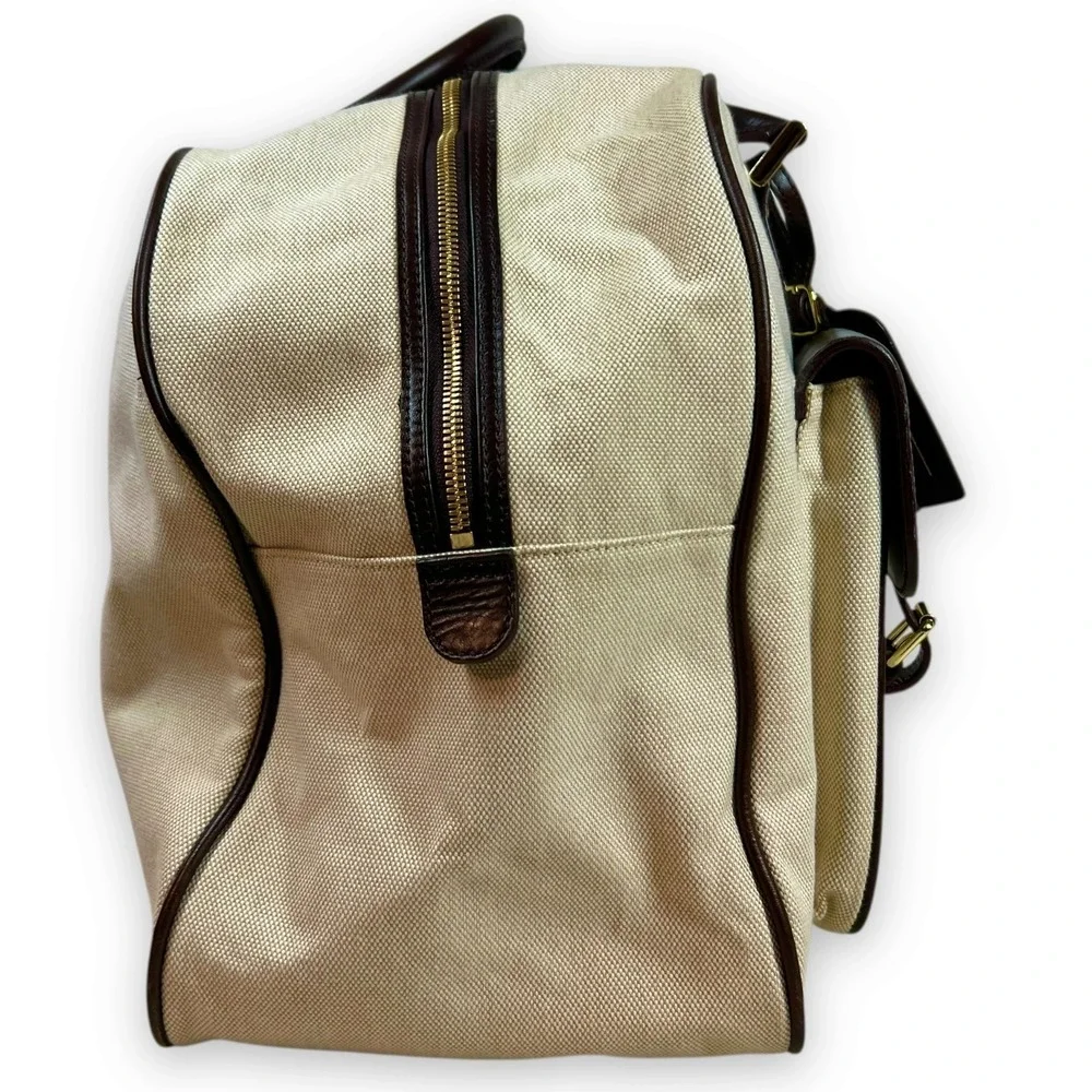 VTG Brooks Brothers Heritage Canvas Leather Travel Bag Medium Duffel Beige‎ Lock